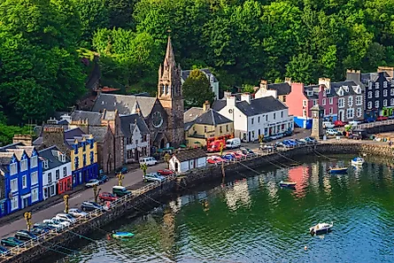 High angle view at Tobermory village, Scotland coast. 