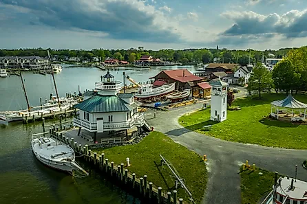 Shipyard and lighthouse in Saint Michaels, Maryland.