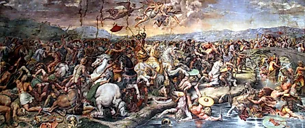The Battle of Milvian Bridge. By Giulio Romano - https://commons.wikimedia.org/w/index.php?curid=12369258