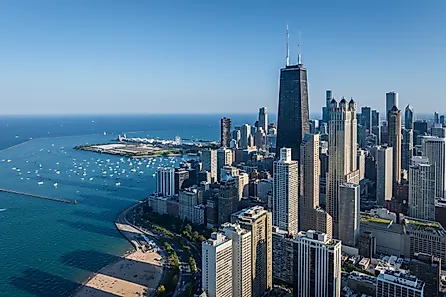 Aerial view of the Chicago skyline in Illinois.