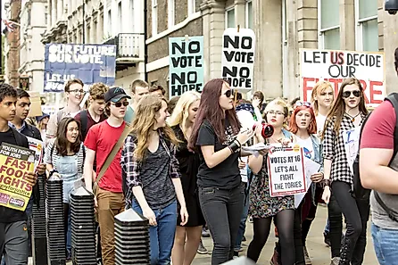 Votes for 16. A small protest was run in London today to demand the vote for young people 16 and over. Editorial credit: Ms Jane Campbell / Shutterstock.com