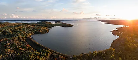 Aerial panoramic landscape view of a beautiful bay on the Great Lakes, Lake Huron. Image Credits: EB Adventure Photography via Shutterstock