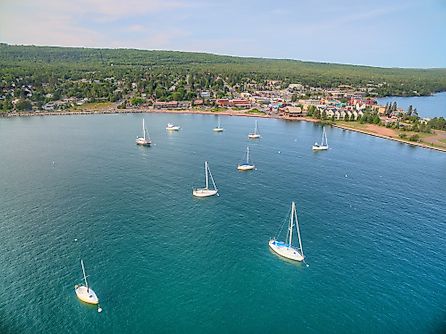 Boats on Lake Superior in Grand Marais, Minnesota.