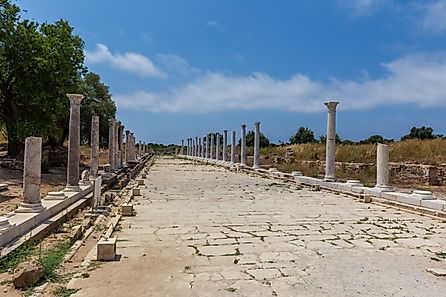 Old Roman road with columns in Turkey