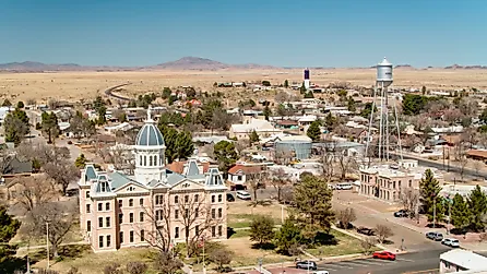Aerial shot of Marfa, Texas on a clear sunny day.