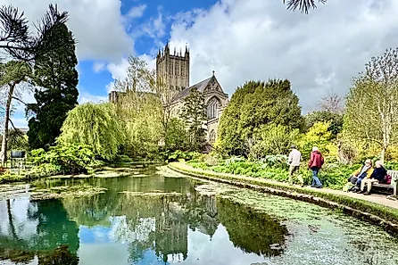 Wells in Somerset the Bishops Palace and Cathedral. Image credit: Bryan Dearsley