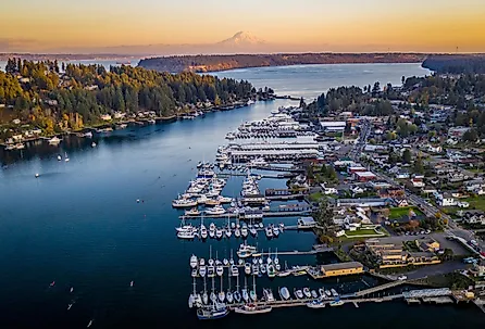 Orange sunset over Gig Harbor, Washington.