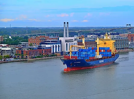 A freighter at the Port of Savannah in Georgia. Editorial credit: Darryl Brooks / Shutterstock.com