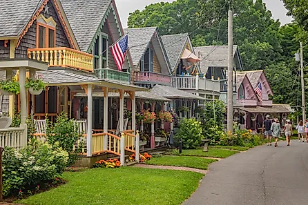 The Gingerbread Houses in Oak Bluffs on Martha's Vineyard. Editorial Credit: Heidi Besen, Shutterstock.com