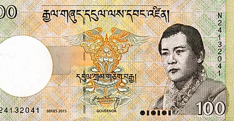 Jigme Dorji Wangchuck portrait from Bhutan 100 ngultrum Banknotes.