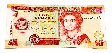 5 Belize dollars banknote. 