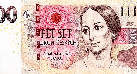 Portrait of Bozena Nemcova, famous Czech writer, on Czech Republic 500 Korun 2009 Banknotes