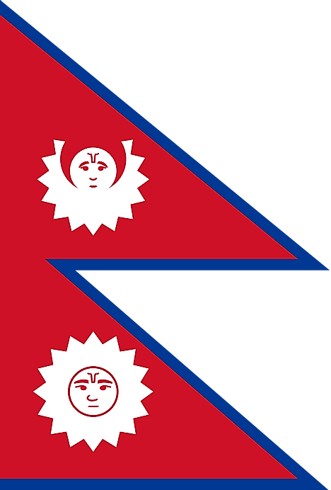 Flag of Nepal with the Sun and Moon featuring human faces
