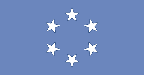 Blue flag with six white 5-pointed stars forming a circle in the middle