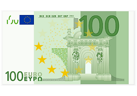 One hundred euro banknote. Euro is the currency used in Austria.