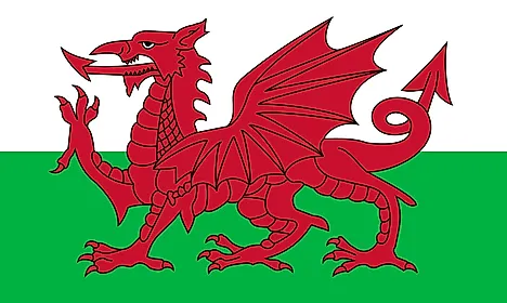 Red dragon on white and green horizontal bands