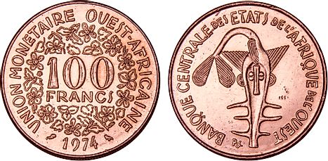 100 West African CFA Francs, 1974