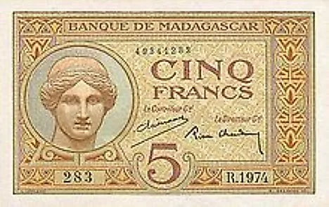 Malagasy 5 franc Banknote