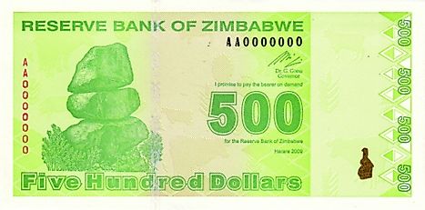 Zimbabwean 500 dollar Banknote