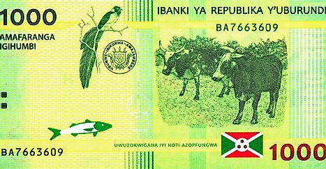 Burundi 1000 Francs 2015 Banknotes.