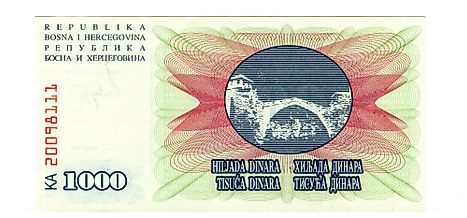 1000 dinar bill of Bosnia and Herzegovina