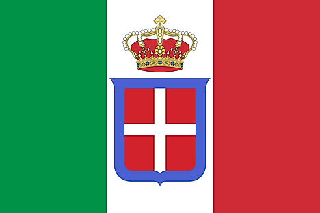 Flag of Italy with a shield and crown centered on white
