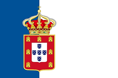 Blue and white (larger) vertical bands with the coat of arms the bands' border