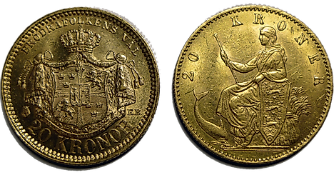 Scandinavian Monetary Union 20 kronor gold coin