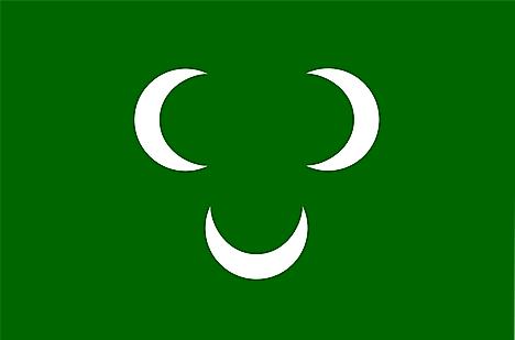Green flag with three white crescent moons