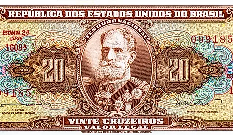 Portrait of Marshal Manuel Deodoro da Fonseca in Brazil 20 cruzeiros (1950) Banknotes. 