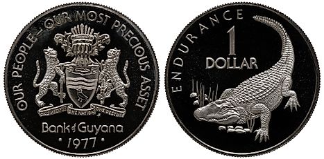 Guyanese coin 1 one dollar 1976