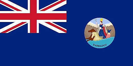 A British Blue Ensign with an emblem of Barbados