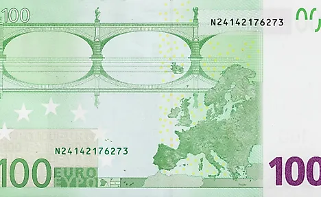 One hundred euro banknote. Euro is the currency used in Austria.