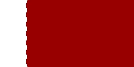 Dark maroon flag with broad white serrated band on hoist side