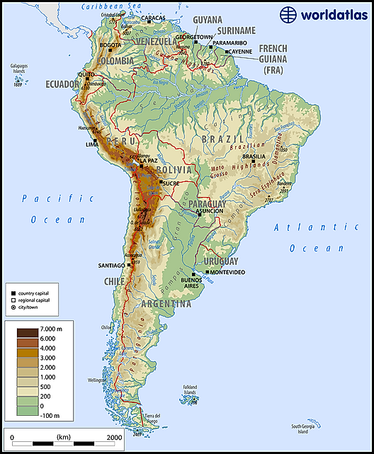 latin america physical features map Maps Of South America