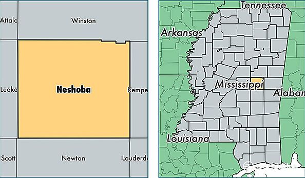 location of Neshoba county on a map
