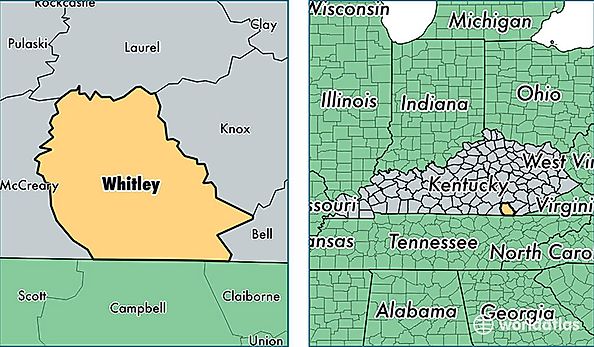 location of Whitley county on a map