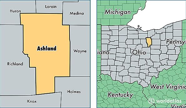 location of Ashland county on a map