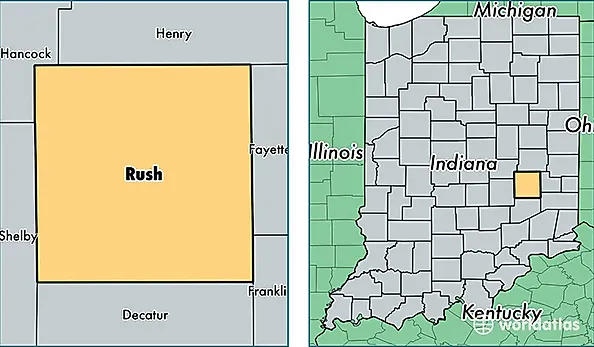 location of Rush county on a map