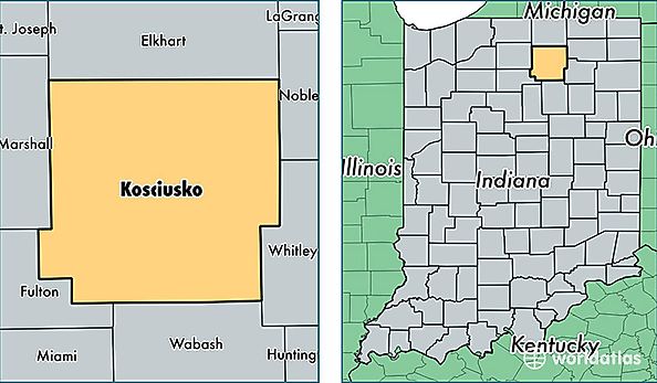 location of Kosciusko county on a map