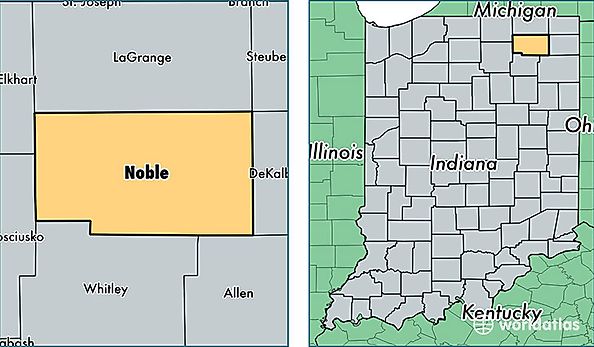 location of Noble county on a map