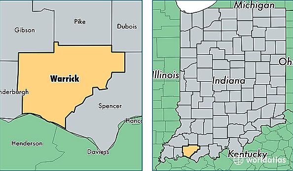 location of Warrick county on a map