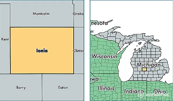 location of Ionia county on a map