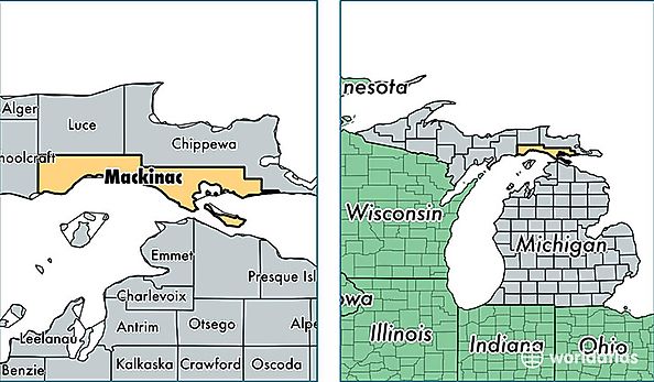 location of Mackinac county on a map