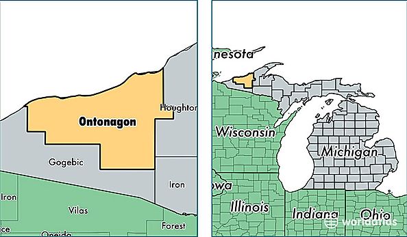 location of Ontonagon county on a map