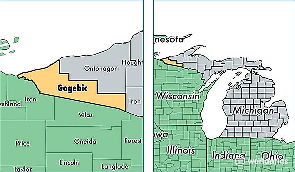 location of Gogebic county on a map
