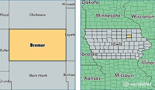 location of Bremer county on a map