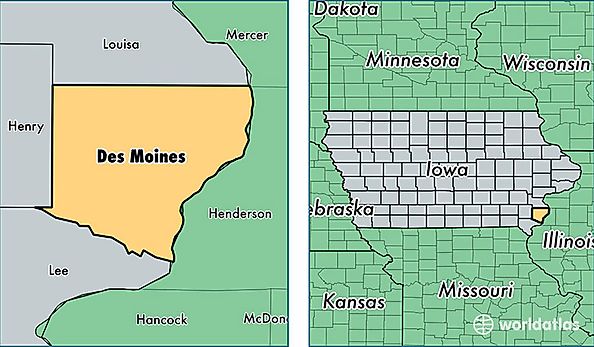 location of Des Moines county on a map
