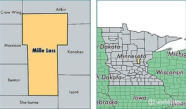location of Mille Lacs county on a map