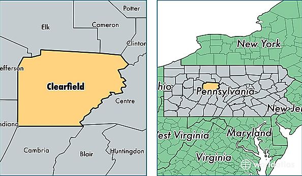 location of Clearfield county on a map
